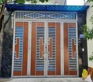 Mẫu cổng sắt hộp 4 cánh đẹp, hiện đại, đơn giản