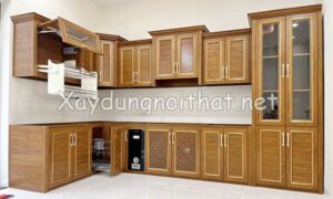 Mẫu tủ bếp nhôm giả gỗ đẹp