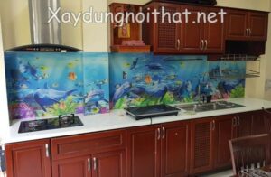 Mẫu kính bếp hoa văn 3D đẹp