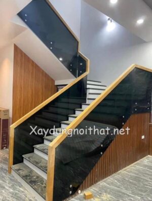 Mẫu lan can cầu thang kính đẹp
