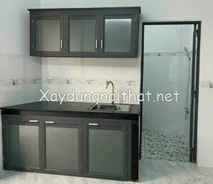 Mẫu tủ bếp nhôm kính nhỏ, đơn giản