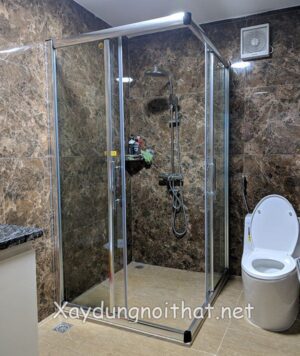 Vách kính nhà tắm cửa lùa