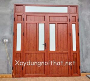 Mẫu cửa nhôm giả gỗ 4 cánh đẹp