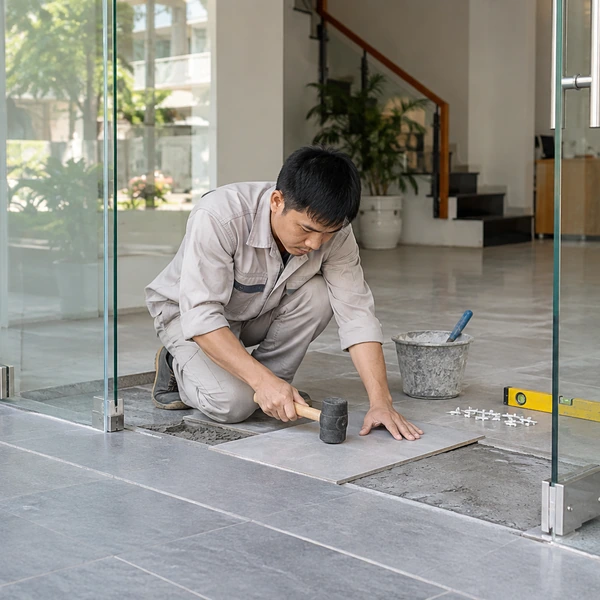 Nền Nhà Bị Dốc Có Lắp Được Cửa Kính Cường Lực Mở Quay Không? 04 xu ly nen cuc bo